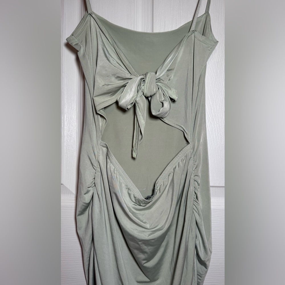 PRETTYLITTLETHING sage silk dress